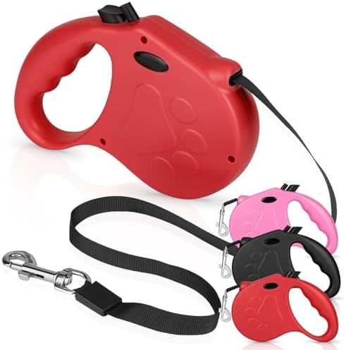Retractable Dog Leash, 16ft Dog Walking Leash for Small Dogs up to 77lbs, Non-Slip Handle - Red