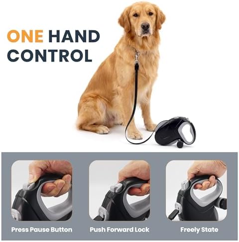 33ft Retractable Dog Leash, One-Button Control, Reflective Strips