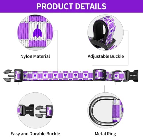 Kazazoo Medium Dog Collar, Reflective Nylon Collar,No Pull,Soft Neoprene Breathable & Quick Release Buckle Dog Collars for Bulldog,Husky,Border Collie Purple Flower-M