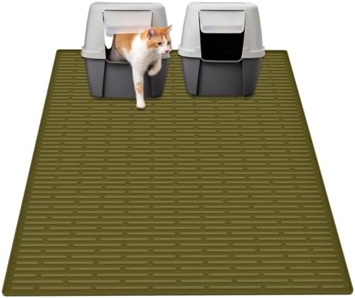Ultibe 40"x30"(100cmx75cm) Extra Large Silicone Cat Litter Mat, XXL Litter Trapping Mat for Under Litter Box, Non-Slip Waterproof Kitty Litter Catcher, Easy to Clean Mat for Cats, Avocado Green