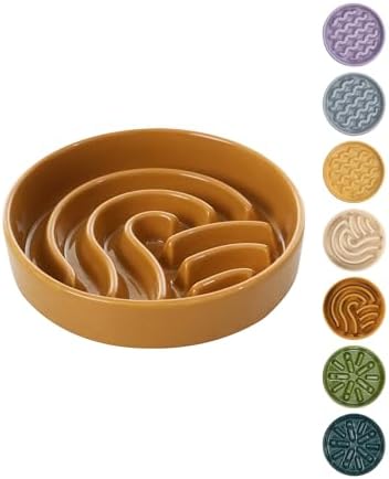 Ceramic Slow Feeder Dog Bowl, Orange, Medium