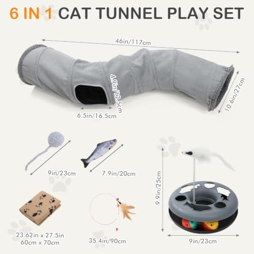 Cat Tunnels for Indoor Cats, 6-in-1 Interactive Cat Tunnel Toys for Kitten