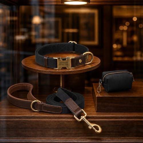 Personalized PU Leather Dog Collars,Quick Release Buckle,Black,S