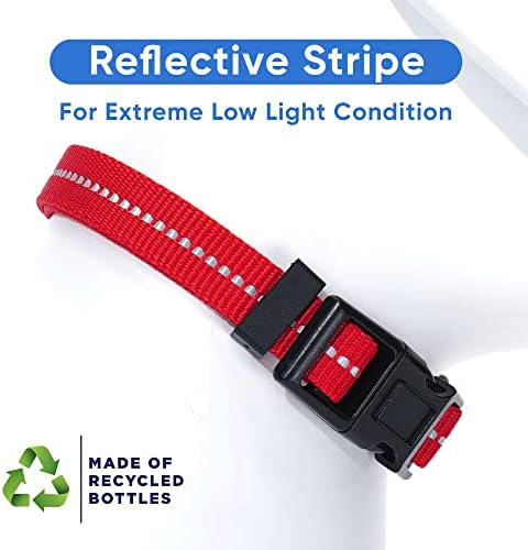 Pawtitas Recycled Dog Collar with Reflective Stitched Puppy Collar Made from Plastic Bottles Collected from Oceans Extra Small Red Chili
