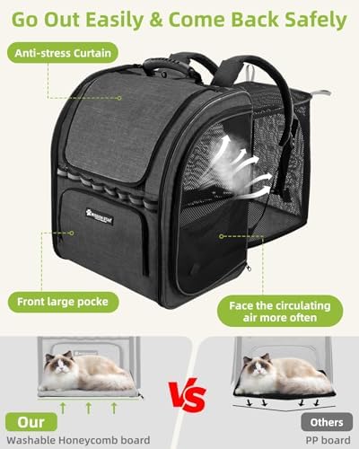 Expandable Cat Carrier Backpack, Dog Carrier Backpack for Small Dogs and Puppies Up to 20 Lbs, Great for Travel Hiking Camping Outdoor with Breathable Mesh, Dark Grey
