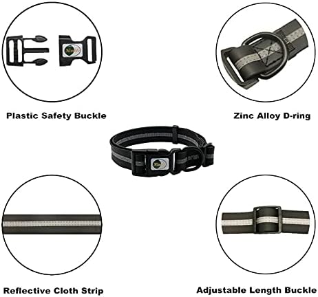 Nimble Reflective Waterproof Dog Collar Adjustable Odor Resistant Easy Clean Pet Collar for Small Medium Large Dogs Night Walking Outdoor Rainy Use (Medium (11.81”-18.5”inches), Black)