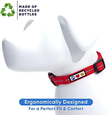 Pawtitas Recycled Dog Collar with Reflective Stitched Puppy Collar Made from Plastic Bottles Collected from Oceans Extra Small Red Chili