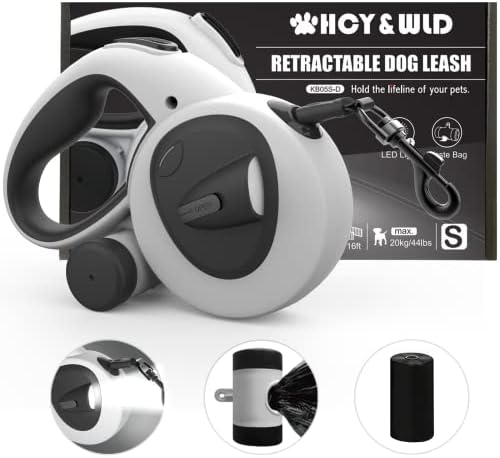 4-in-1 Retractable Dog Leash with LED Light & Dispenser & Poop Bags
