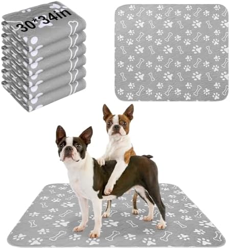BEAUTYZOO 6 Pack Washable Pee Pads for Dogs, Reusable Puppy Pads for Potty Training, Waterproof Super Absorbent Whelping Pads Mats Non Slip Against Urine for Small Medium Dogs Cats, 30" x 34"