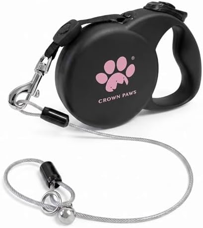 Chew Proof Retractable Dog Leash for Medium Dogs up to 44lbs, 16ft Heavy Duty Dog Lead with Anti-Chewing Steel Wire Rope, Tangle-Free, One-Hand Brake & Lock, Black M