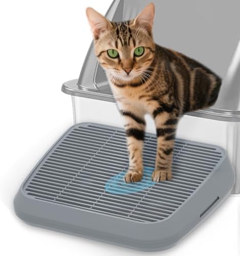 Elevated Litter Box Ramp/Steps for Kittens & Old Cats,Washable Litter Catcher Stairs for Automatic Cat Litter Box,Anti-Tracking Cat Litter Mat Pedal with Filter,Easy to Clean (Dark Grey)