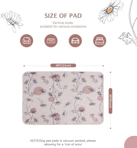 IEUUMLER Washable Pee Pads for Dogs, 2 Pack Non-Slip & Waterproof Pack Whelping Pad, Reusable Washable Puppy Potty Training Pad with Fast Absorbent for Playpen EU007 (Pink Daisy, 36"X48"-2pcs)