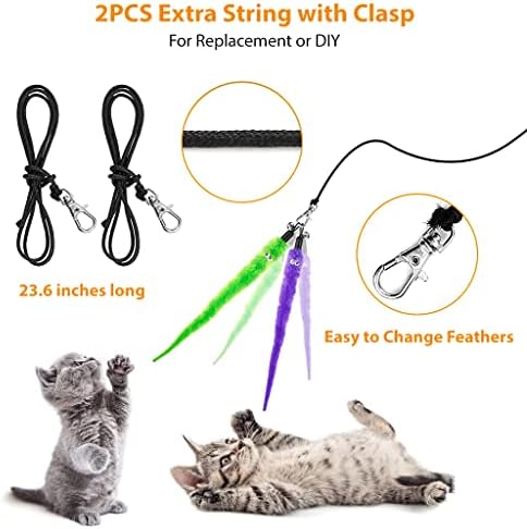 Qpets® Cat Toys Set of 11 Cat Teaser Wand Toy with 2 Retractable Teaser Wand, 5 Feather Teaser Toy, 4 Worm Teaser Cat Toy Interactive Cat Toy Wand Kitten Toys for Indoor Cats to Play Chase Exercise