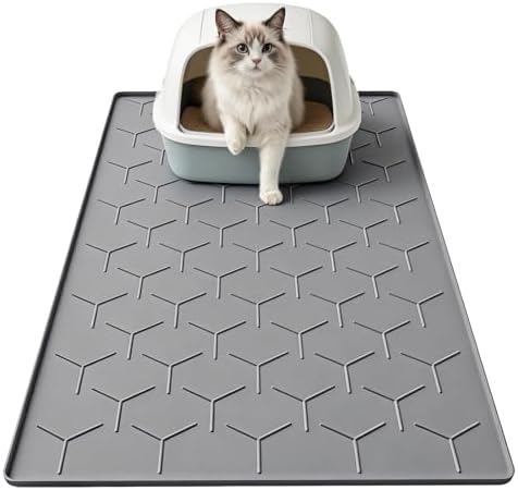 Garoopion Silicone Cat Litter Mat 34×22 inch, Easy to Clean, Dark Gray
