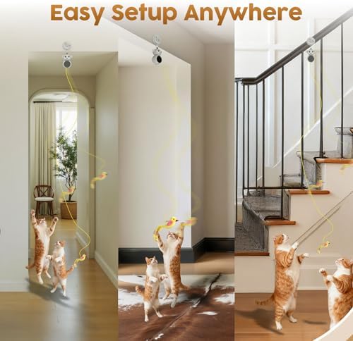 Interactive Cat Toys for Indoor Cats: 2-in-1 Laser Pointer Cat Toy with Automatic Flying Bird & Mouse Wand, Adjustable Speed USB Rechargeable Doorway Hanging Toy for Bored Kittens and Adult Cats
