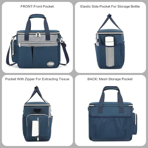 Dog Travel Bag for Pet Kit for Supplies with 2 Food Storage Containers 2 Collapsible Bowls 1 Feeding Mat 1 Dog Treat Pouch 7-Piece Set Perfect Road Trips Camping Weekend (Navy Blue)