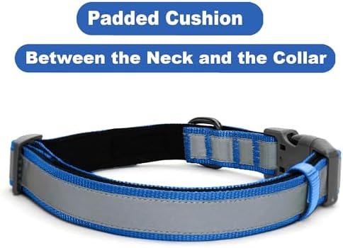 Pawtitas Personalized Dog Collar Reflective Dog Collar Padded Dog Collar with Name Phone Number Puppy Collar Adjustable Customized Collar for Medium Dogs Breeds | Customized Blue Medium Dog Collar