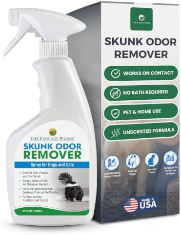 Skunk odor remover for dogs & pets| Spray on your Pet, Clothing, Furniture, Carpet| No Masking of Odor, Works on contact| Made in USA- 32 Ounces
