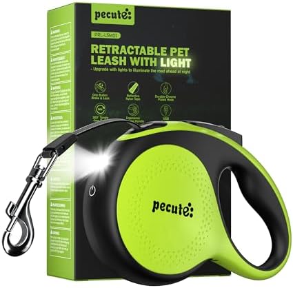 Retractable Dog Leash for Large Dog with Light Rechargeable, 16ft Heavy Duty Retractable Pet Leash with One-Button Control, Anti-Twist Protection, Reflective Leash for Large Dogs Up to 110 lbs