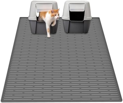 Ultibe 40"x30"(100cmx75cm) Extra Large Silicone Cat Litter Mat, XXL Litter Trapping Mat for Under Litter Box, Non-Slip Waterproof Kitty Litter Catcher, Easy to Clean Mat for Cats, Dark Gray