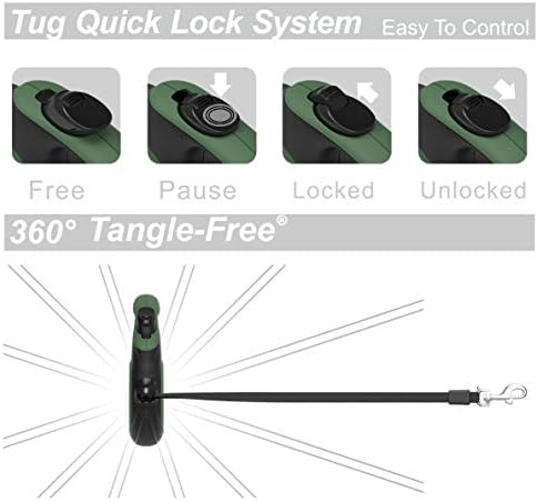 TUG Original Retractable Dog Leash, 16 ft (Small, Green)
