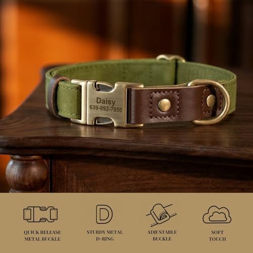 Personalized Dog Collars, Quick Release Buckle, Olive Green,XL