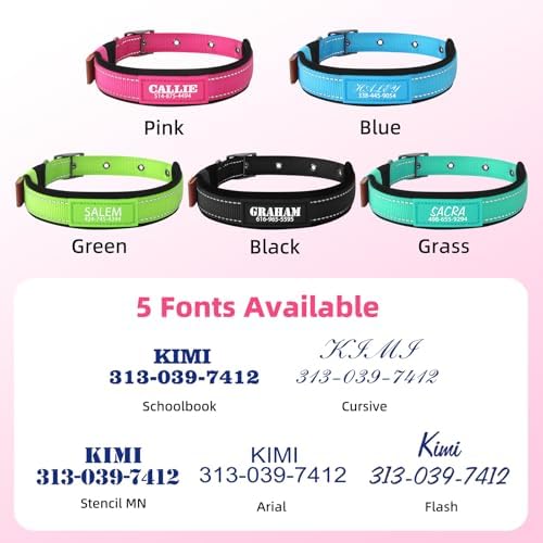 Personalized Dog Collar with UV-Printed Name and Phone Number Custom Adjustable Reflective Nylon Collar for Large Dogs (Metal Buckle)