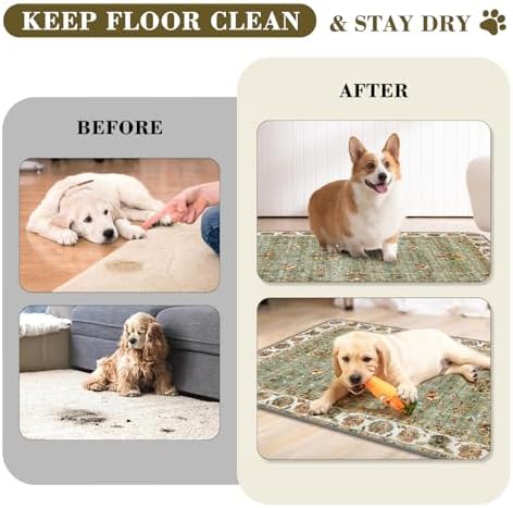 Washable Pee Pads for Dogs, 2 Pack Reusable Puppy Pads Absorbent Training Pads for Dogs Waterproof Dog Mat Non-Slip Whelping Pet Mat (Green/Flower, 24“×18”-2Pack)