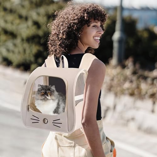 Cat Backpack Carrier, Dog Carrier Backpack for Hiking, Travelling, Camping, Portable Pet Backpack, Ideal for Small Animals & Puppies(Brown)