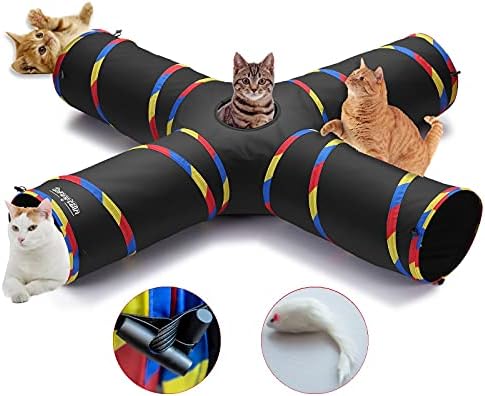 4 Way Cat Tunnels for Indoor Cats with Mouse Toy & Play Ball