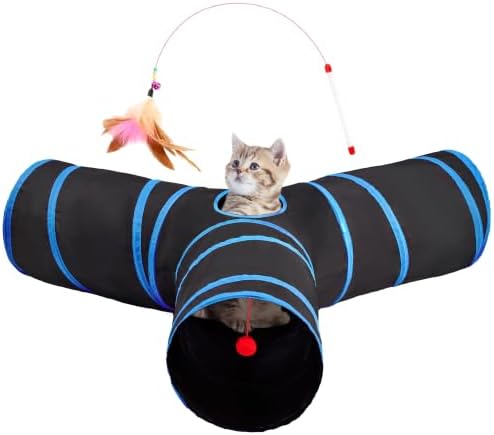 Tempcore Cat Tunnel, 3-Way Collapsible Toy, Large Size Black & Royal Blue