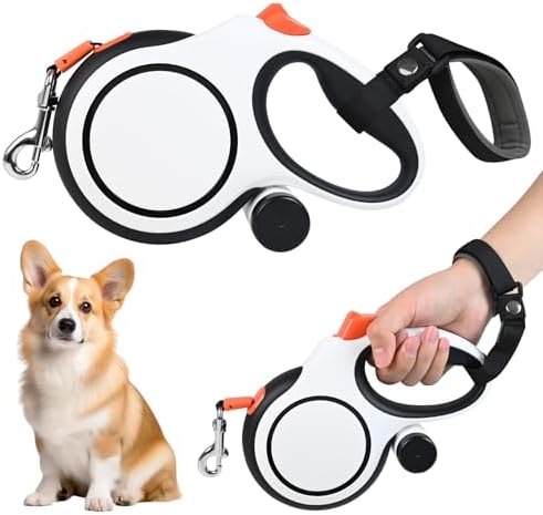 Retractable Dog Leash 26ft for Medium Large Dogs, White