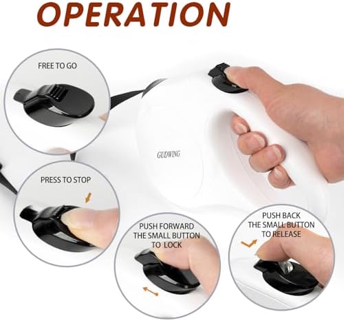 26FT Retractable Dog Leash, Heavy Duty Great Leash for Dog up to 110 lbs, 360° Tangle-Free RetractionOne-Handed Brake, Strong Nylon Tape (Large, White)