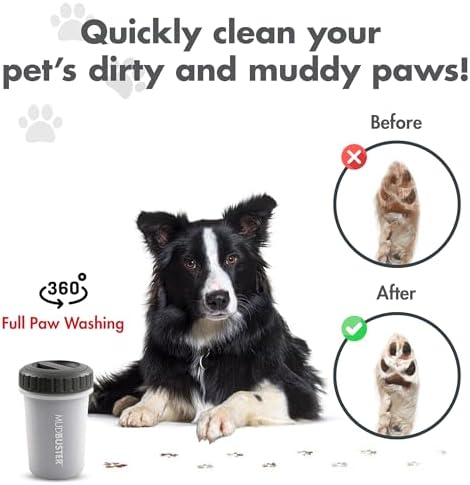 Dexas Lidded MudBuster Medium Dog Paw Cleaner, Light Gray, Fits 1.5"-2.5" Wide Paws, Gentle Silicone Bristles for Quick, Easy Cleaning