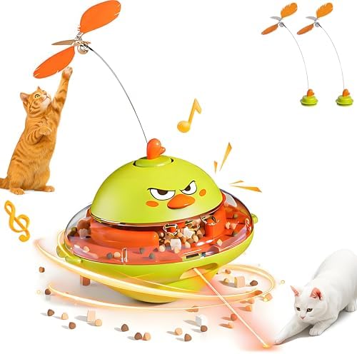 Interactive Cat Toy for Indoor Cats with Laser, Feather&Treat Dispenser