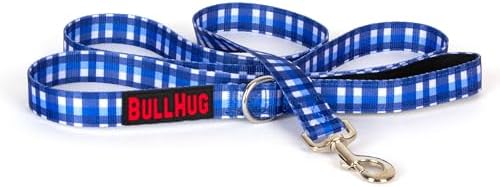 BULLHUG 6 FT Bulldog Leash with Padded Handle. Perfect for Bulldogs, French Bulldogs, Pugs & All Breeds. Leashes for Walking, Training Lead for Bulldogs (Blue Plaid)