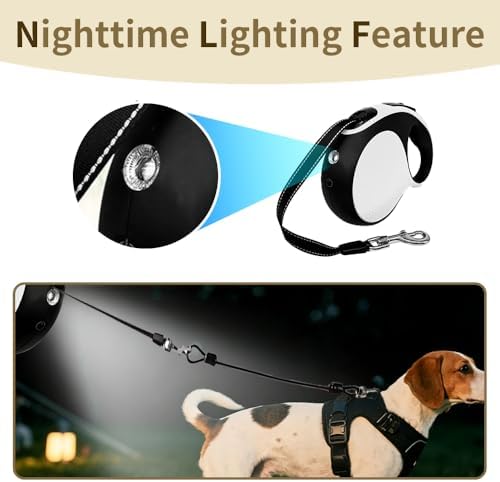 Retractable Dog Leash with Chew Proof Cable,Durable Pet Walking Leash for Large Medium Small Dogs up to 110 lbs (White, 16ft)