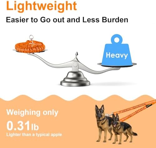 MingXpet 2 Dog Leash, Dog Leash for 2 Dogs, 360° Swivel No Tangle Double Walking Training Leashes for Large Dogs that Pull, Comfortable Shock Absorbing Reflective Bungee, Orange