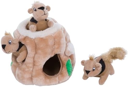 Outward Hound Hide-A-Squirrel Plush Squeaky Dog Toy, Small, 5" x 7"