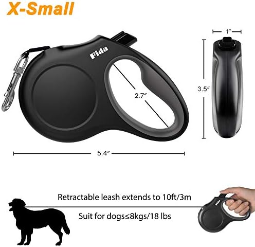 Fida Retractable Dog Leash with Dispenser and Poop Bags, 10 ft, Black