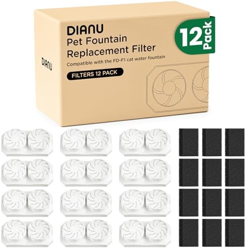 DIANU Official Replacement Filters for 108 oz/3.2 L Cat Fountain (12 Pack)