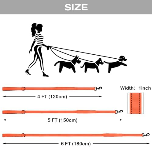 Joytale Dog Leash for Large Dogs that Pull, Double Handle, 5FT, Orange
