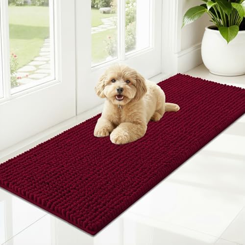 OLANLY Dog Door Mat for Muddy Paws 47x17, Extra Absorbent Chenille Mud Mat