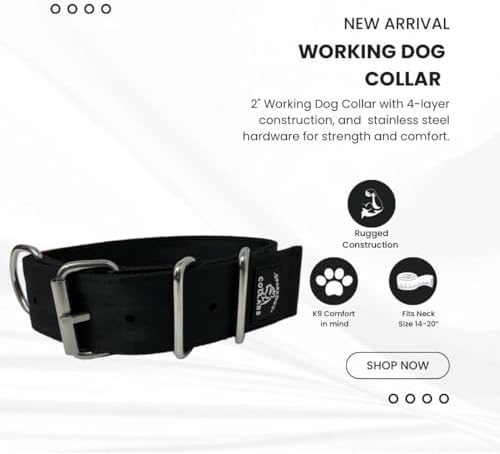 SparkDog 2” Working Dog Collar – Heavy Duty (14-20" (Black, 2" Width)