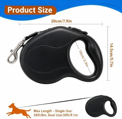 30 FT Dual Retractable Dog Leash(Up to 110 LBs Each)+Poop Bags&Holder