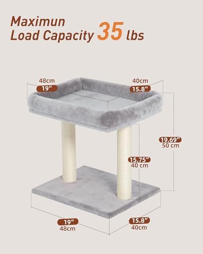 19" Small Cat Tree with Scratching Post for Indoor Cats with Perch