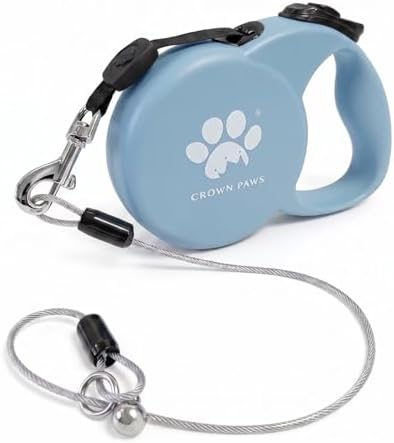 Chew Proof Retractable Dog Leash for Small Dogs up to 33lbs, 10ft Heavy Duty Dog Lead with Anti-Chewing Steel Wire Rope, Tangle-Free, One-Hand Brake & Lock, Blue S