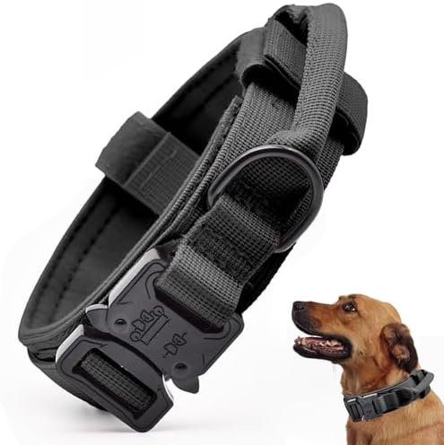 Tactical Dog Collar, Adjustable Military Training Nylon Collar, Black XXL