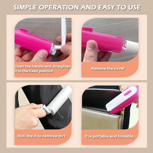 Mini Lint Roller Travel Size, Reusable Portable Lint Roller for Clothes, Travel Essentials with 150 Sheets Refillable, Sticky Small Pet Hair Remover for Purse Bag Car (Rose)