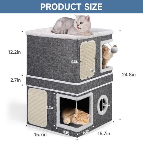 Shikha 2 Story Cat House beds for Indoor Cats with Scratch Pads Grey